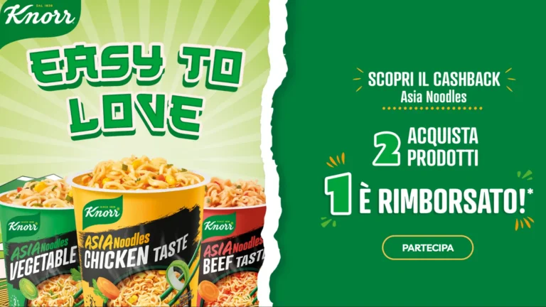 Cashback Knorr Noodles: acquista 2 Cup Noodles e ricevi il rimborso del più caro