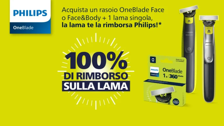 Cashback Philips OneBlade: rimborso della lama fino a 17,99 euro