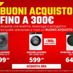 Comet grandi elettrodomestici: buoni acquisto fino a 300€ su lavatrici e asciugatrici