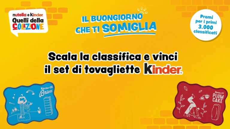 Concorso Kinder 2026: 3.000 set di tovagliette in palio con “Il Buongiorno che ti somiglia”