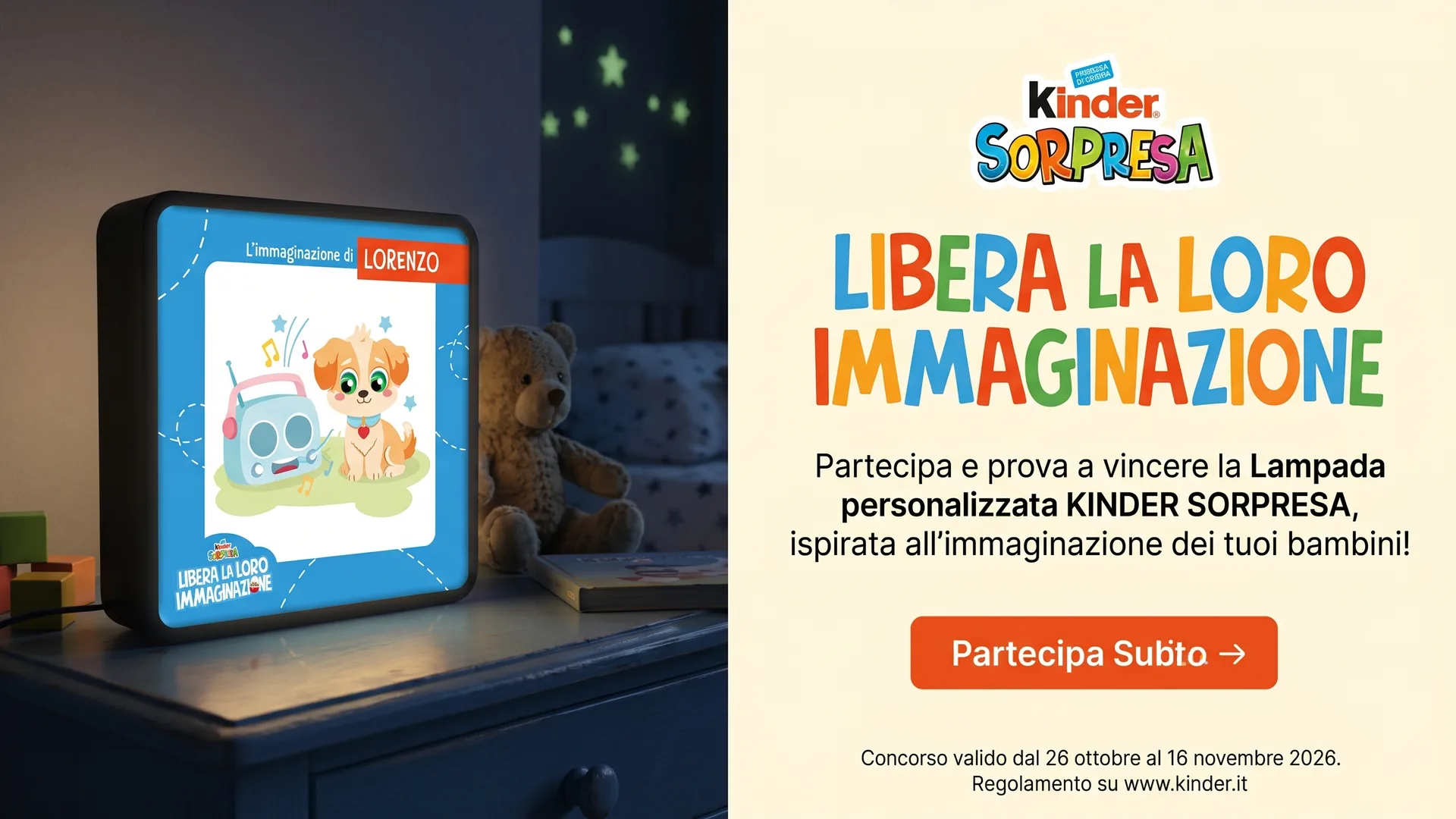 Concorso Kinder Sorpresa: in palio 200 lampade Instant Win personalizzate con la fantasia dei bambini