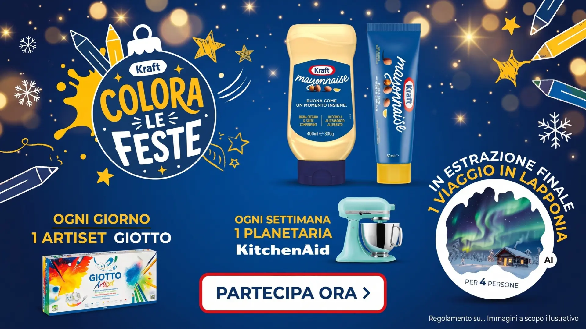 Concorso Kraft Mayo “Colora le feste”: in palio planetarie KitchenAid e viaggio in Lapponia