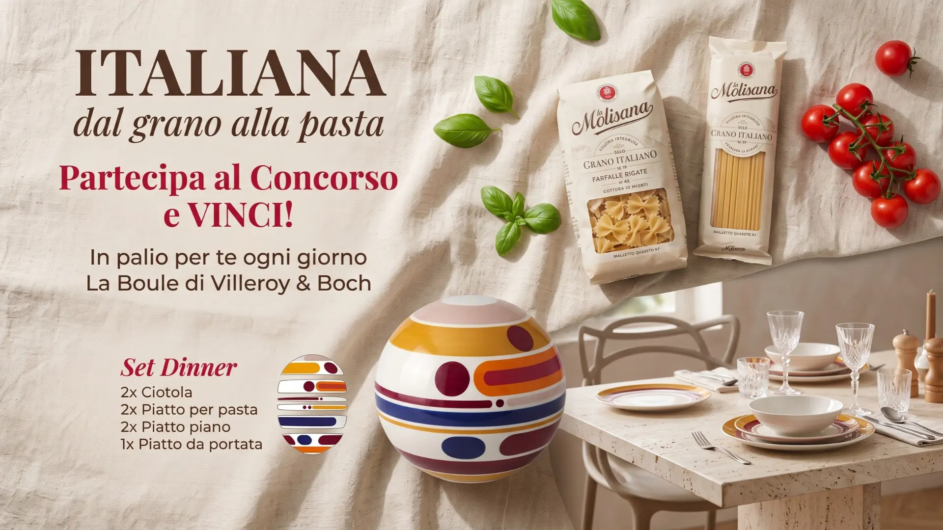 Concorso La Molisana: vinci un set da tavola Villeroy&Boch con due confezioni di pasta