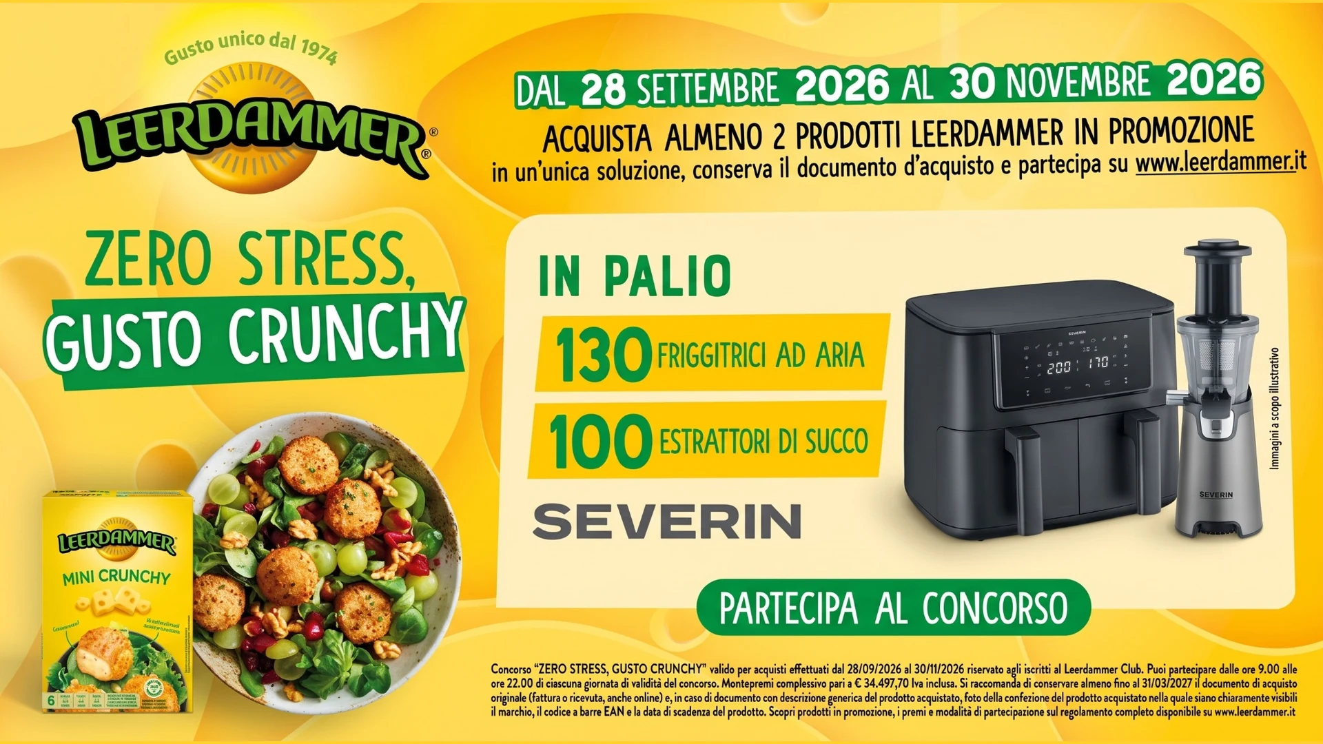 Concorso Leerdammer “Zero Stress, Gusto Crunchy”: vinci friggitrici ad aria ed estrattori Severin