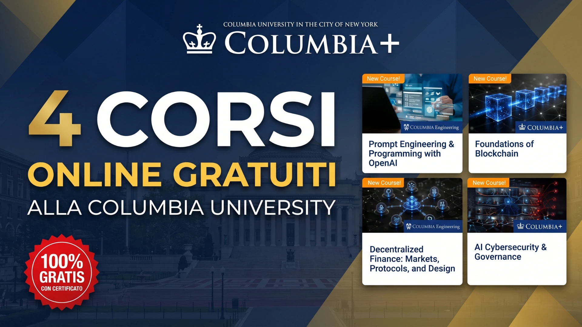 Corsi Columbia University gratis: come iscriversi gratuitamente ai 4 corsi professionali