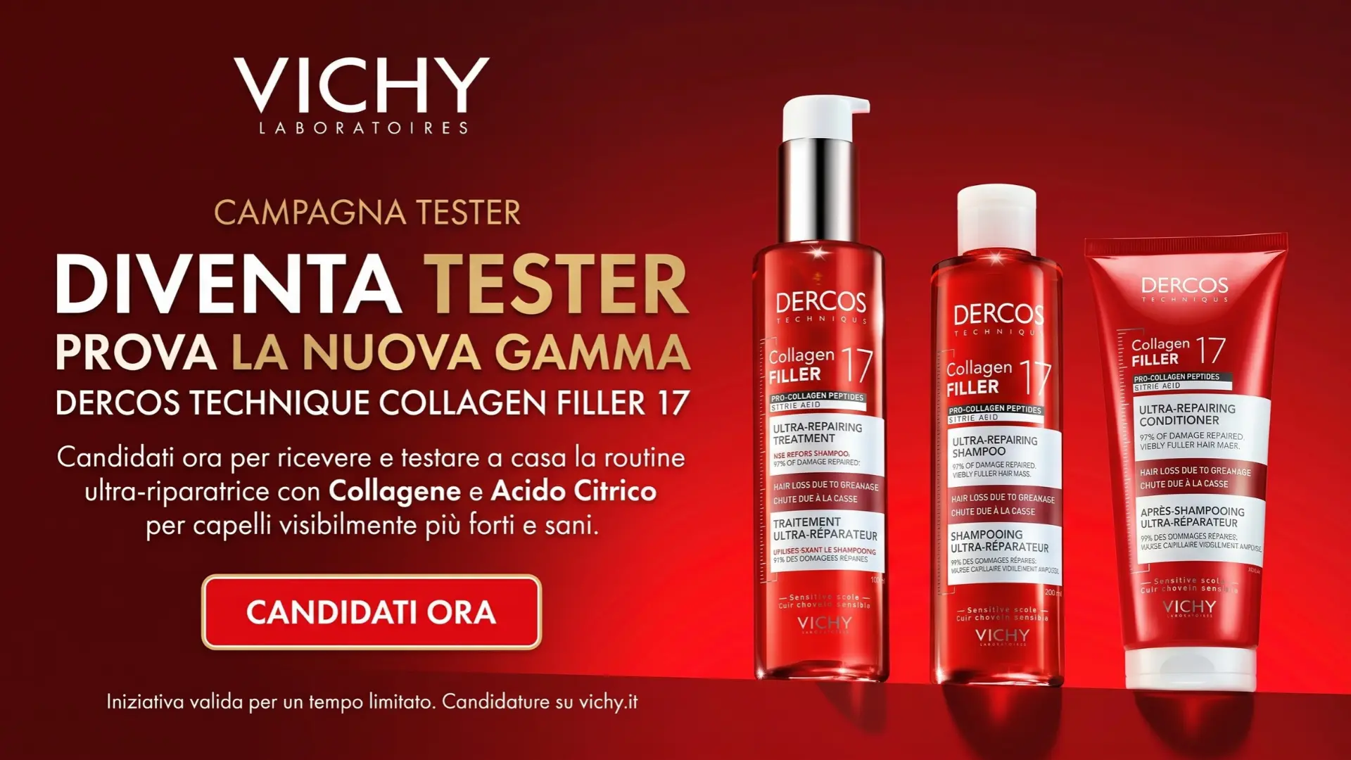 Diventa tester Vichy Dercos Collagen 17: candidati per provare gratis la routine per capelli