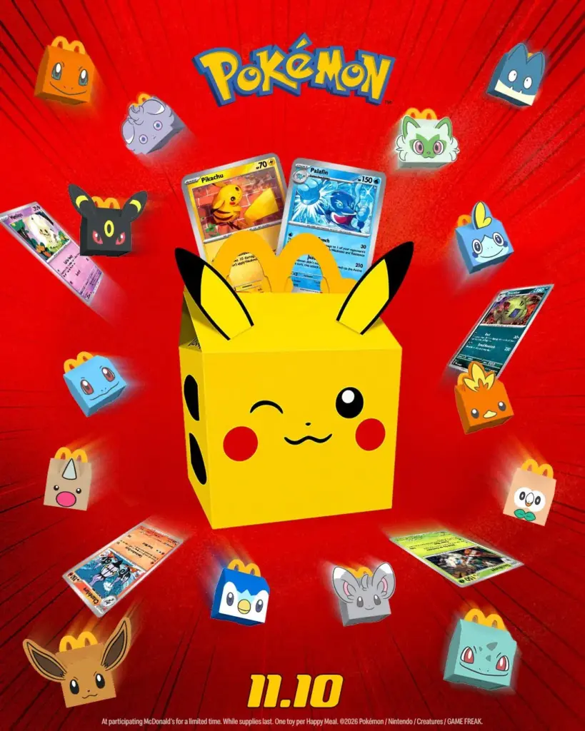 Happy Meal Pokémon McDonald’s con Pikachu, i giocattoli a forma di scatola e le carte collezionabili
