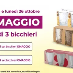 Omaggio Acqua & Sapone: set di bicchieri gratis con la spesa il 25 e 26 ottobre 2026