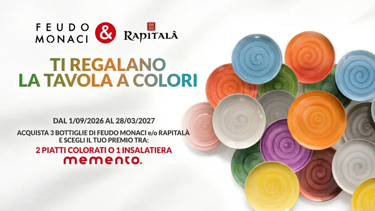 Premio certo Feudo Monaci e Rapitalà: piatti o insalatiera Memento in regalo con 3 bottiglie di vino