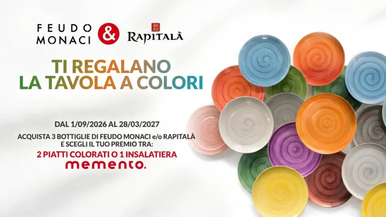 Premio certo Feudo Monaci e Rapitalà: piatti o insalatiera Memento in regalo con 3 bottiglie di vino