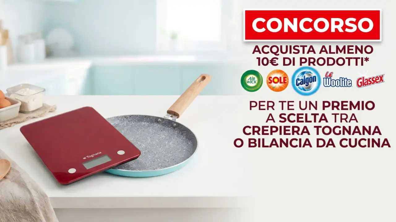 Premio certo Tognana “Il Profumo del Pulito”: crepiera o bilancia in regalo con Sole, Air Wick e Calgon