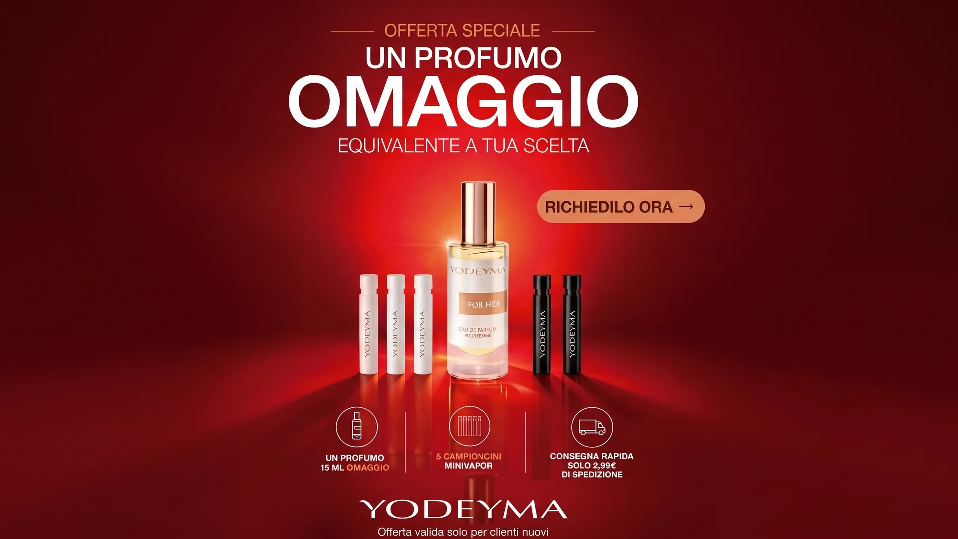 Profumo Yodeyma in omaggio: 15ml e 5 minivapors ai nuovi clienti, paghi solo 2,99€ di spedizione